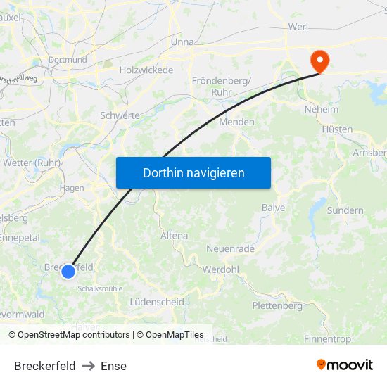 Breckerfeld to Ense map