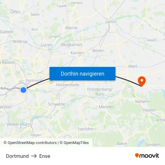 Dortmund to Ense map