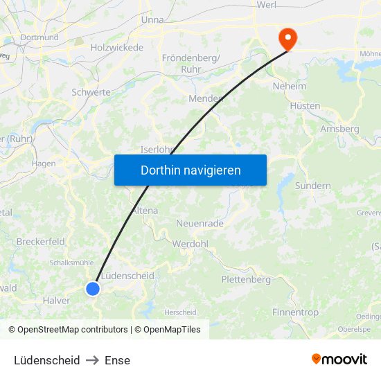 Lüdenscheid to Ense map