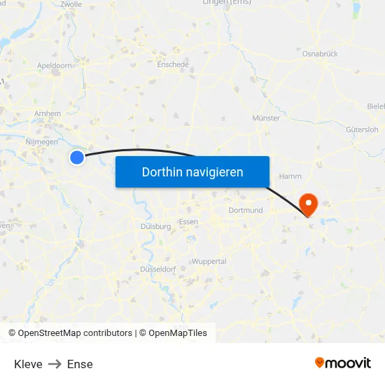 Kleve to Ense map
