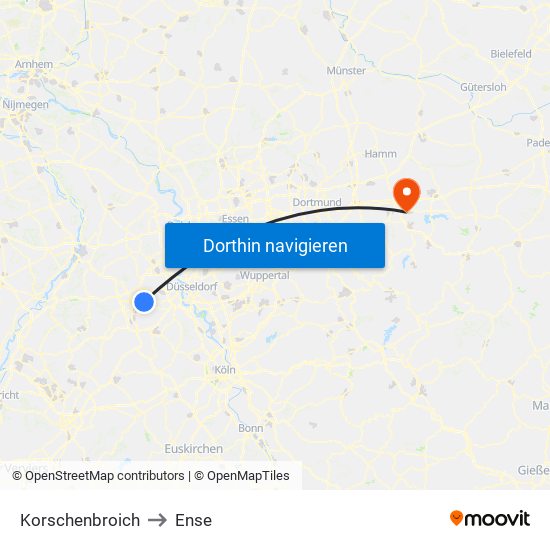 Korschenbroich to Ense map