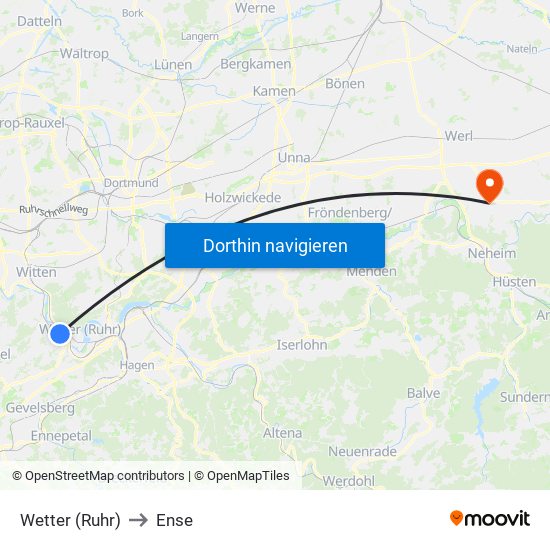 Wetter (Ruhr) to Ense map