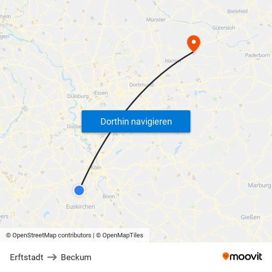 Erftstadt to Beckum map