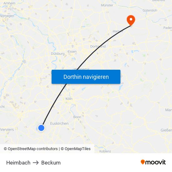 Heimbach to Beckum map