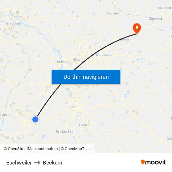 Eschweiler to Beckum map