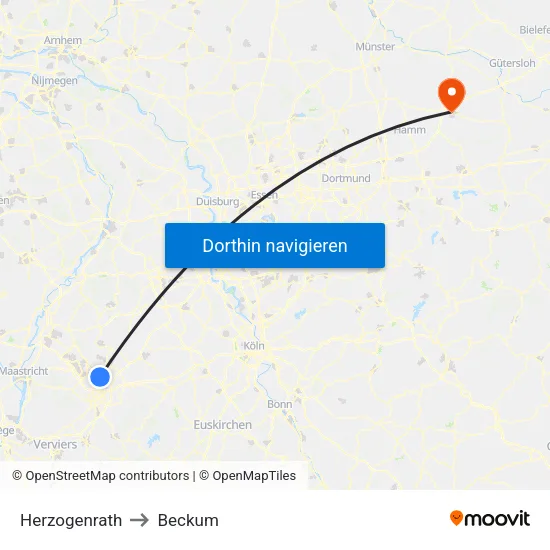 Herzogenrath to Beckum map