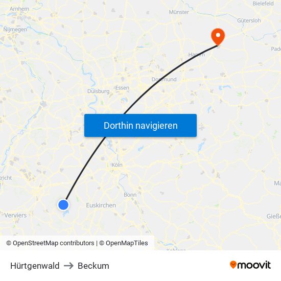 Hürtgenwald to Beckum map