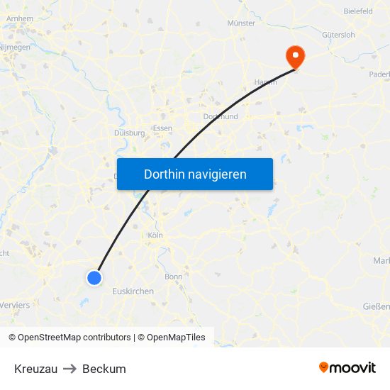 Kreuzau to Beckum map