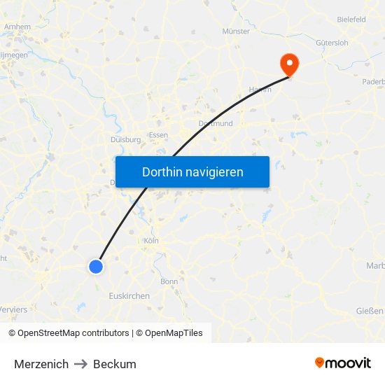 Merzenich to Beckum map