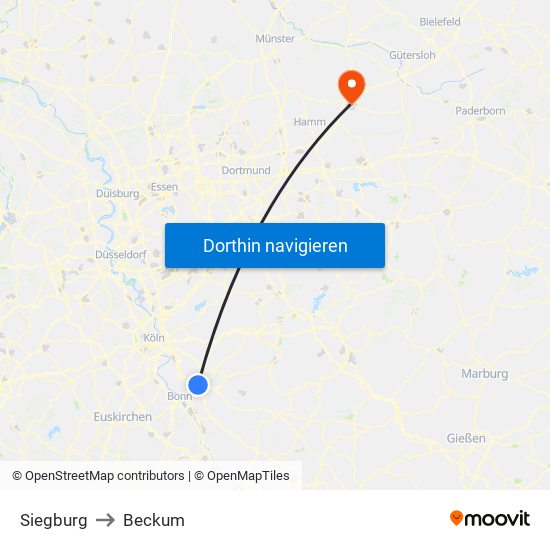 Siegburg to Beckum map