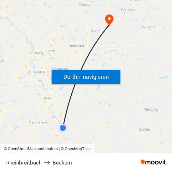Rheinbreitbach to Beckum map
