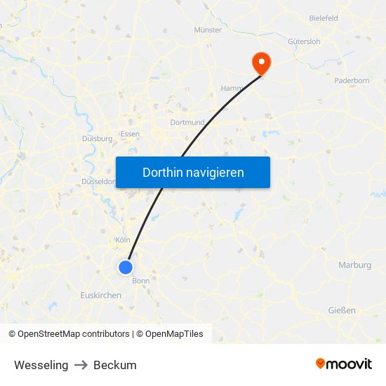 Wesseling to Beckum map
