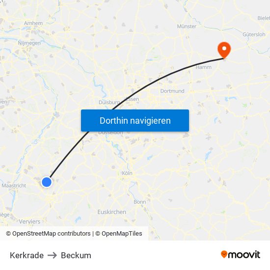 Kerkrade to Beckum map