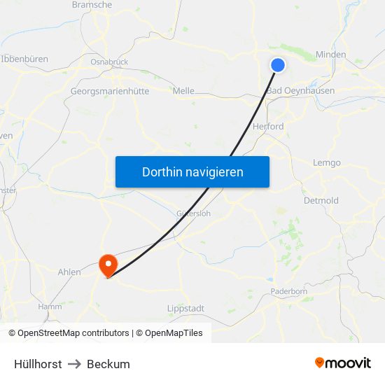 Hüllhorst to Beckum map