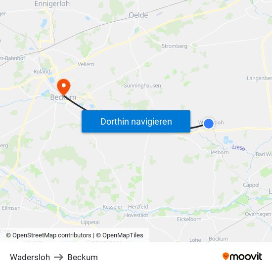 Wadersloh to Beckum map