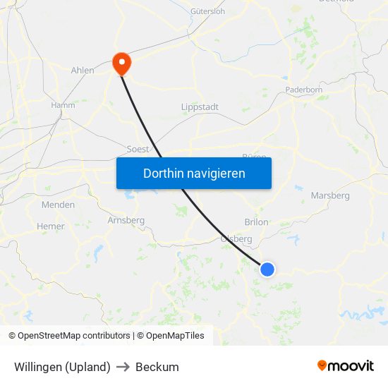 Willingen (Upland) to Beckum map