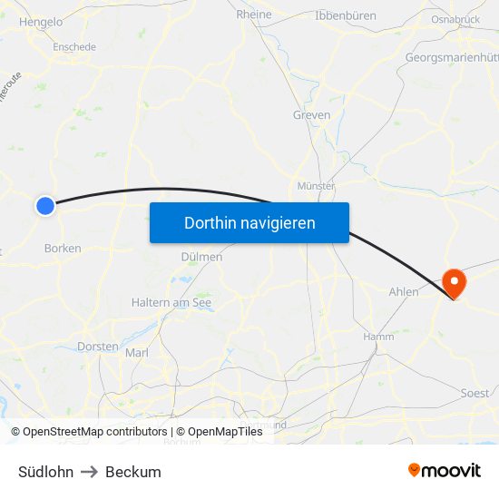 Südlohn to Beckum map