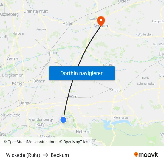 Wickede (Ruhr) to Beckum map