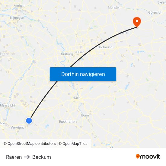 Raeren to Beckum map