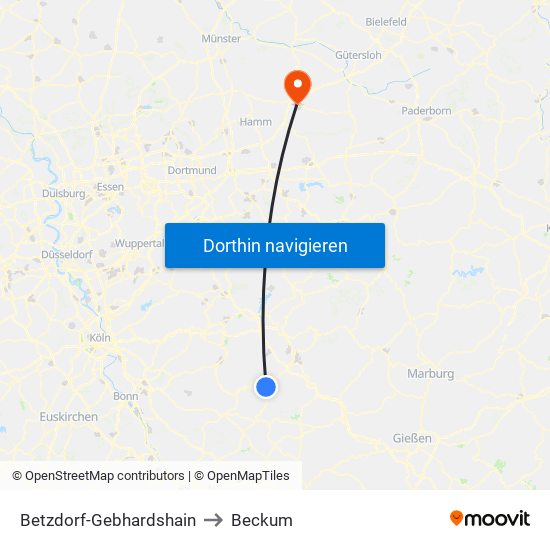 Betzdorf-Gebhardshain to Beckum map