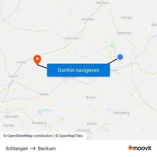 Schlangen to Beckum map