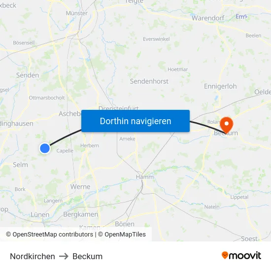 Nordkirchen to Beckum map