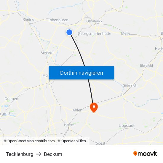 Tecklenburg to Beckum map
