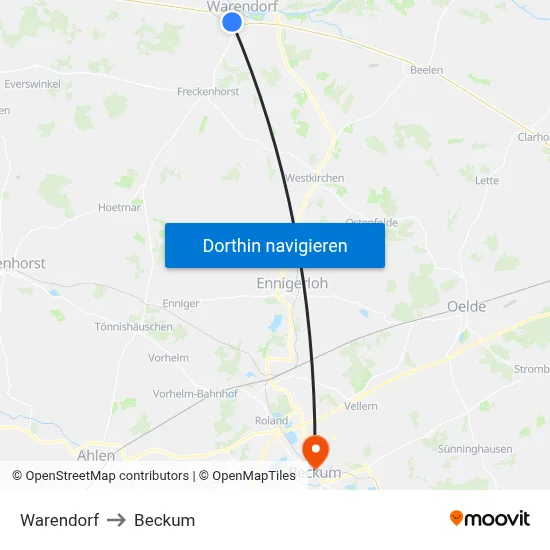 Warendorf to Beckum map