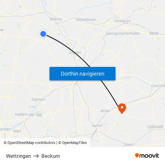 Wettringen to Beckum map