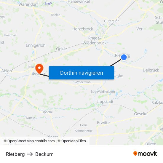 Rietberg to Beckum map