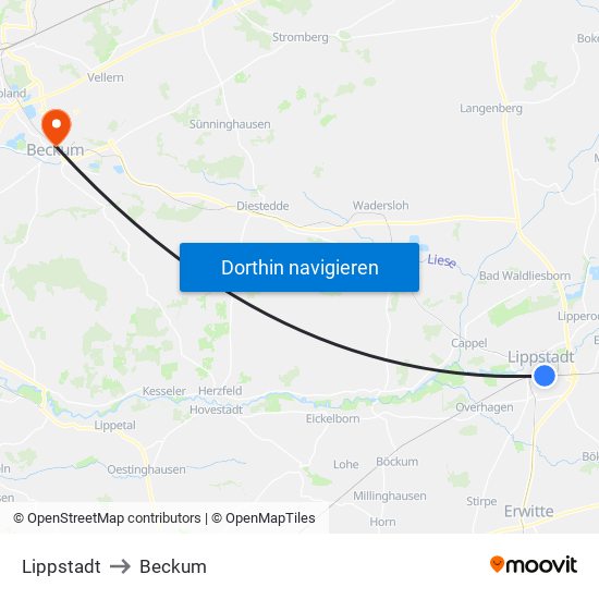 Lippstadt to Beckum map