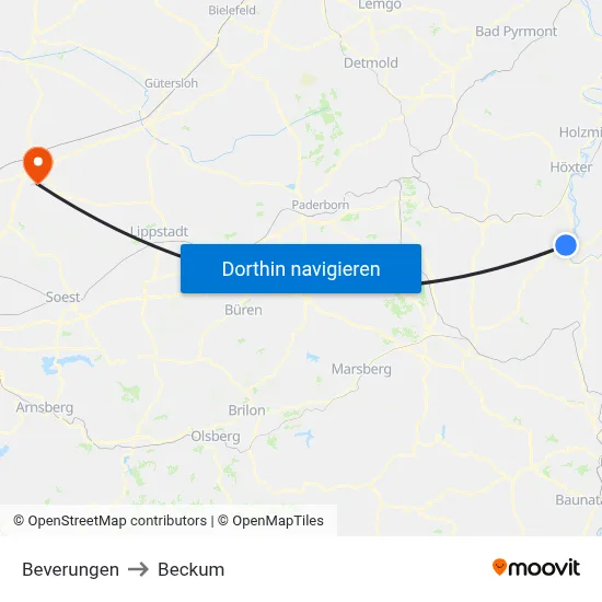 Beverungen to Beckum map