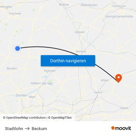 Stadtlohn to Beckum map