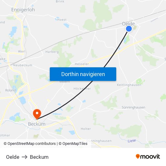 Oelde to Beckum map