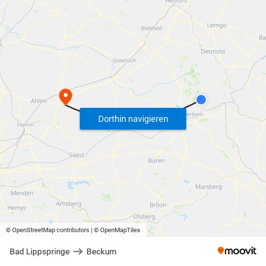 Bad Lippspringe to Beckum map