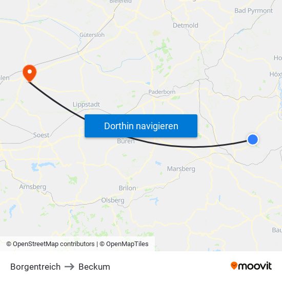 Borgentreich to Beckum map