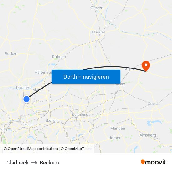 Gladbeck to Beckum map