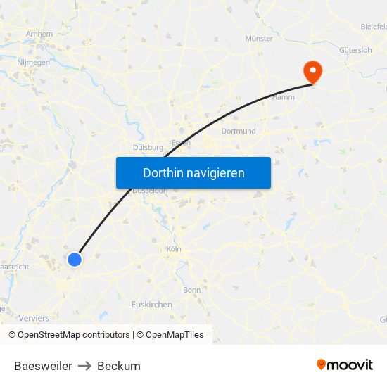 Baesweiler to Beckum map