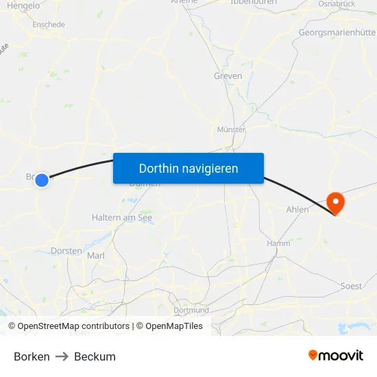 Borken to Beckum map