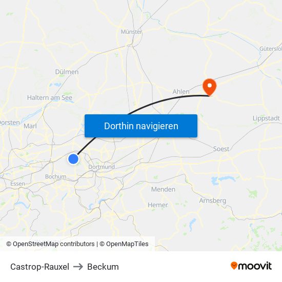 Castrop-Rauxel to Beckum map