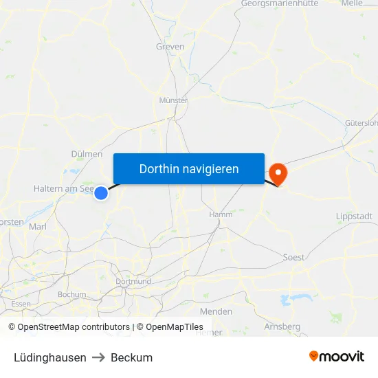 Lüdinghausen to Beckum map