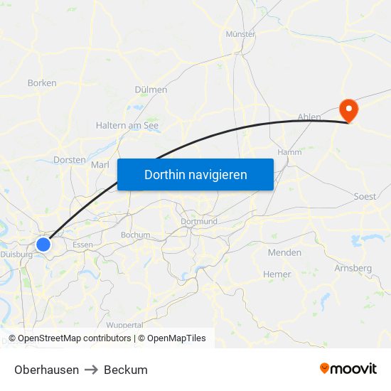 Oberhausen to Beckum map