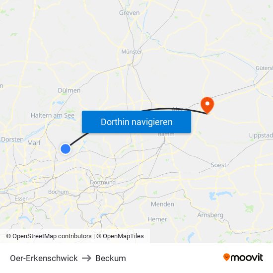 Oer-Erkenschwick to Beckum map