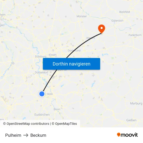 Pulheim to Beckum map