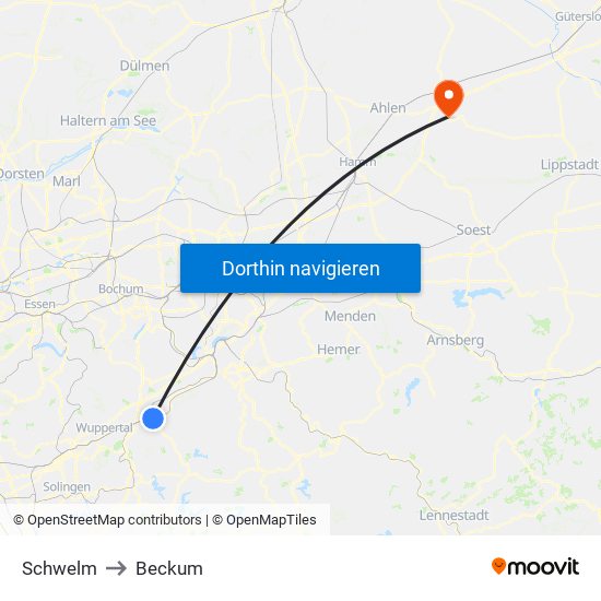 Schwelm to Beckum map