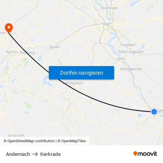 Andernach to Kerkrade map