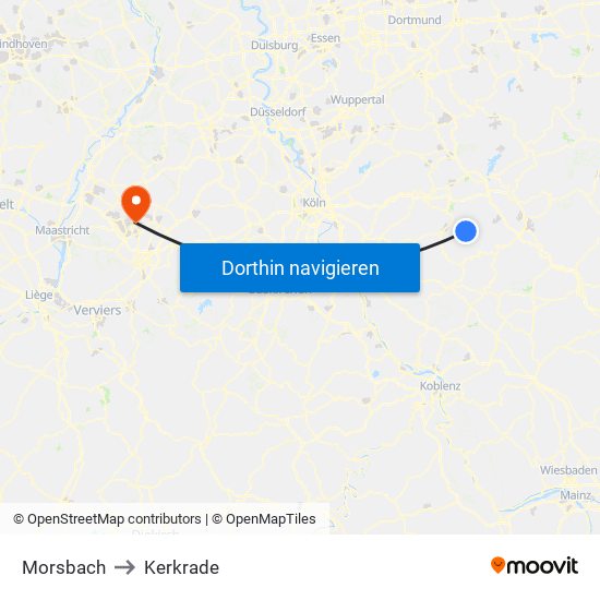 Morsbach to Kerkrade map