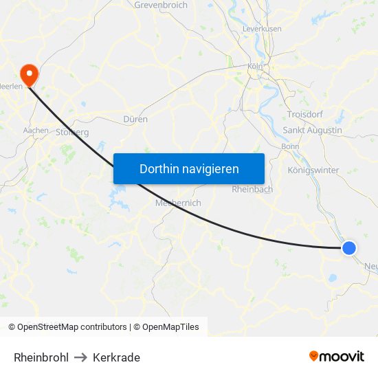 Rheinbrohl to Kerkrade map