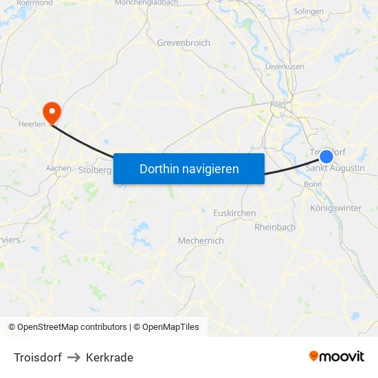 Troisdorf to Kerkrade map