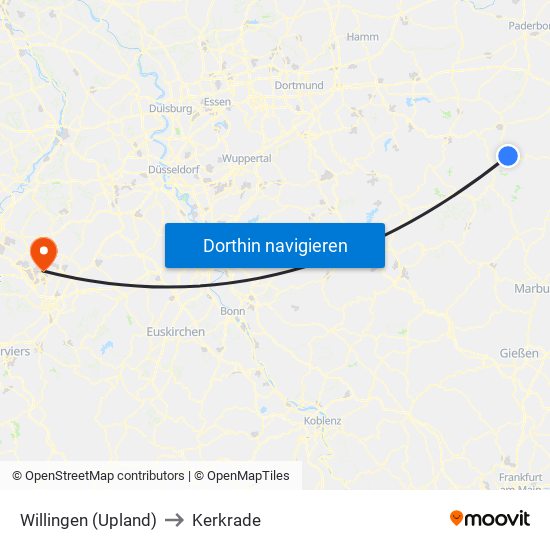 Willingen (Upland) to Kerkrade map